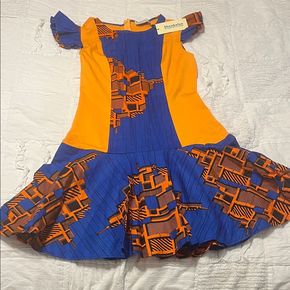 NWT Shenbolen Vibrant Orange and Blue Dress, Size medium